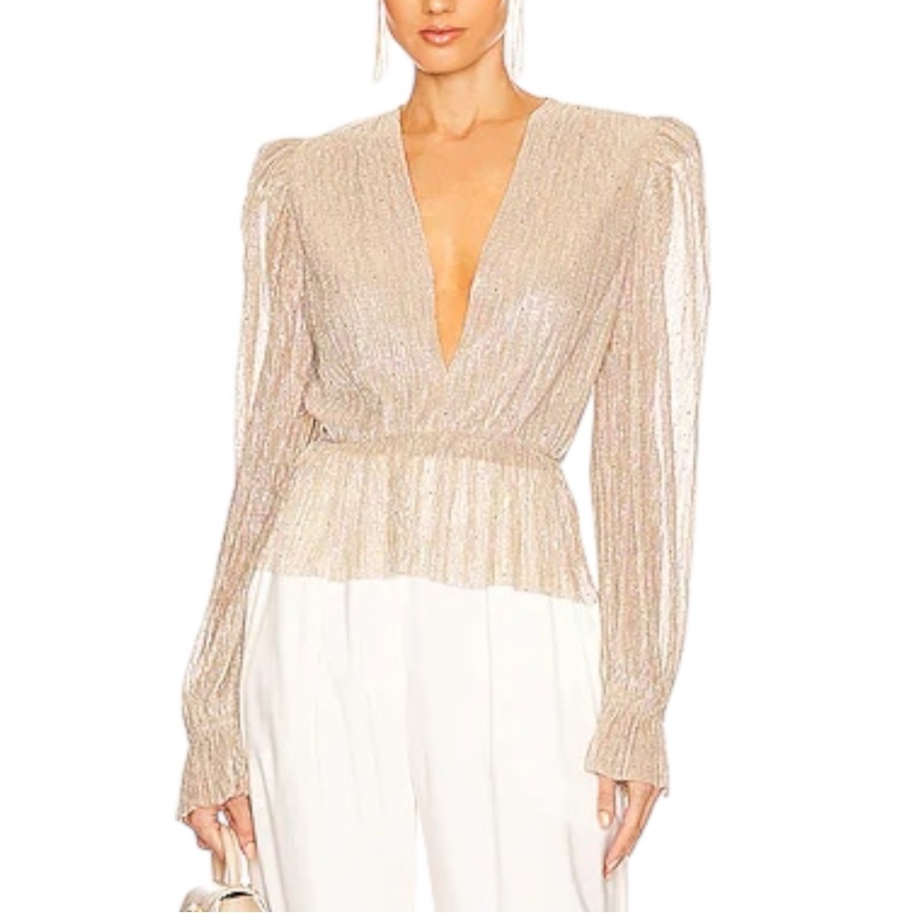 Sabina Musayev Liya Top Champagne Gold Sheer Blouse Size Medium - Picture 6 of 11